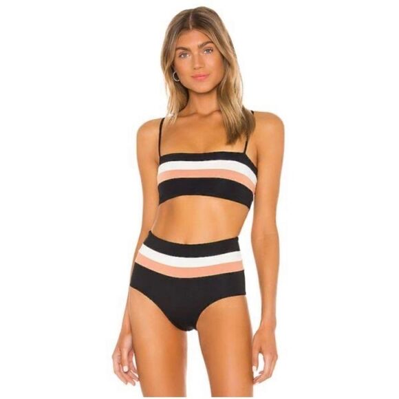 NWT L*space Rebel Stripe Bikini Top in Black, Cream & Chestnut XS - Picture 5 of 7